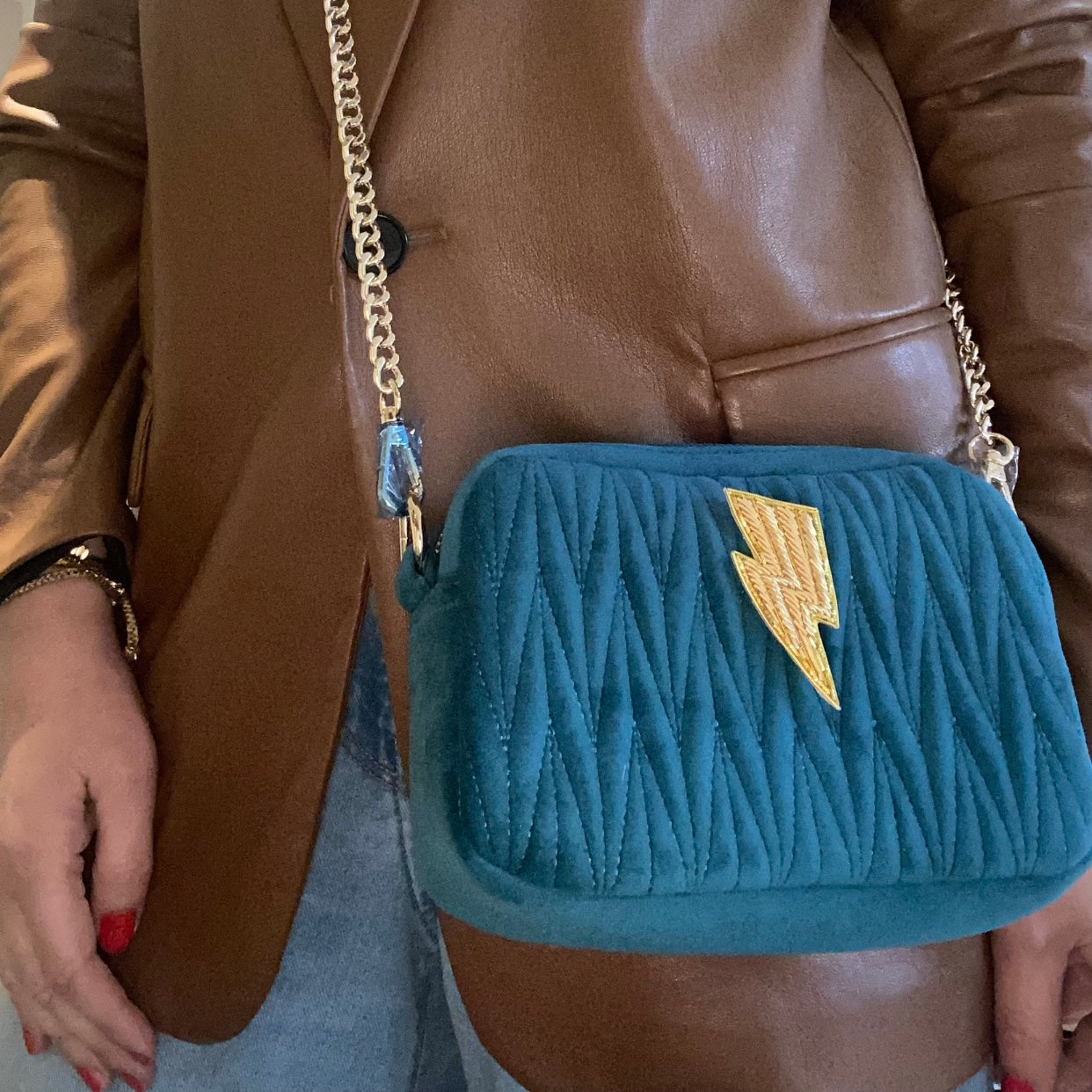 Tasche Samt, petrolblau